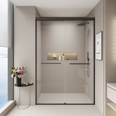 44-48 In. W X 72 In. H Double Sliding Shower Door, Semi-Frameless Bathroom Sliding Door With 1/4" (6Mm) Tempered Glass For Walk-In Shower, Matte Black CM-24D03-48MBX
