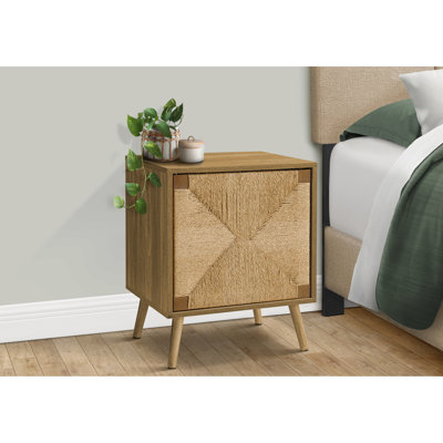 Table d'appoint décorative pour la maison - stratifié noyer, ruppie maritime naturelle, construction, pieds en bois massif, rangement pratique en ruppie maritime à petit usage, tablette réglable