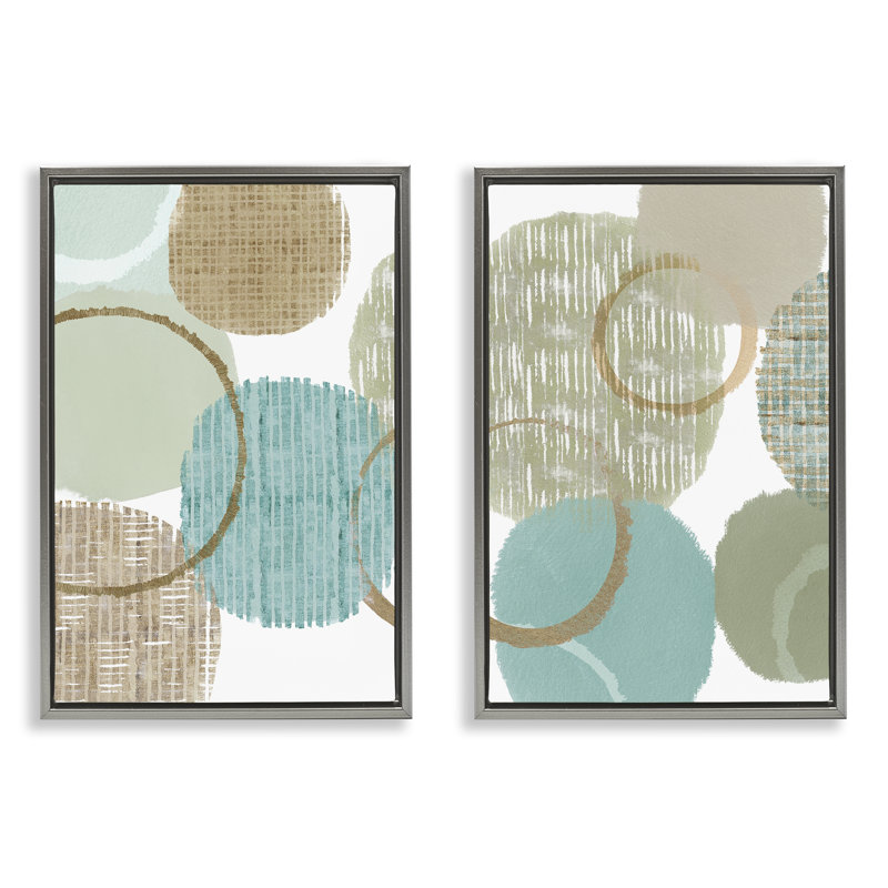 Ensemble de 2 toiles flottantes texturées texturées avec aqua cercles par Flora Kouta, H 25 po x l 17 po
