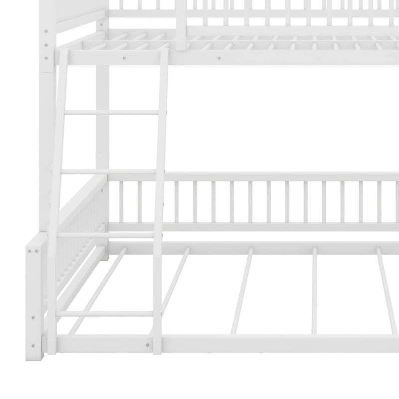 Lit superposé en métal, structure de lit superposé au sol avec échelle et garde-corps de sécurité, Blanc, Double TG sur grand