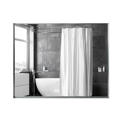 40X30inch Silver Bathroom Mirror With Outstanding Beveled Edge Feature And Rust- Aluminum Frame
