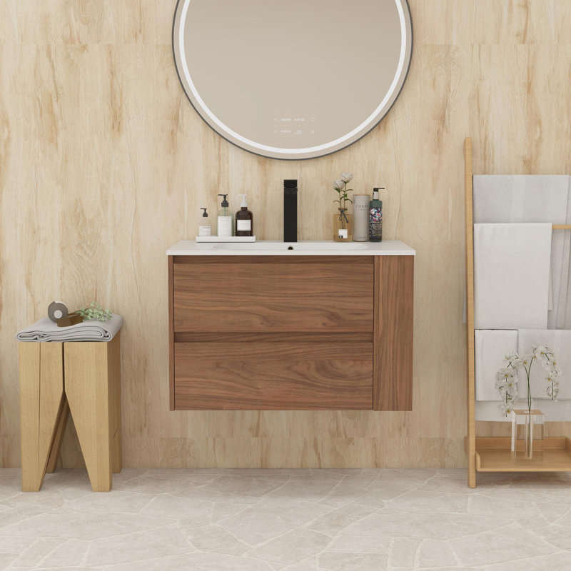 Meuble-lavabo de 30 po avec lavabo en résine, Chêne brun