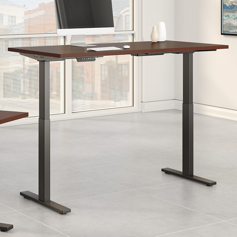 Adjustable Metal Base Standing Desk, Harvest Cherry/Black, 47.68" H x 59.45" W x 29.37" D