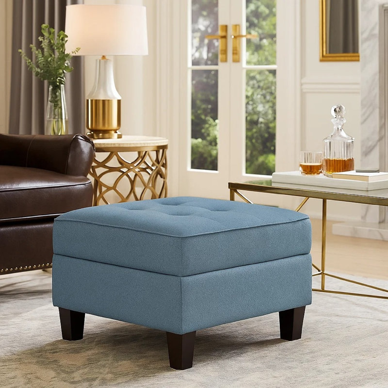 Repose-pieds de rangement modulaire Gey, coussin capitonné, revêtement bleu de 26 po