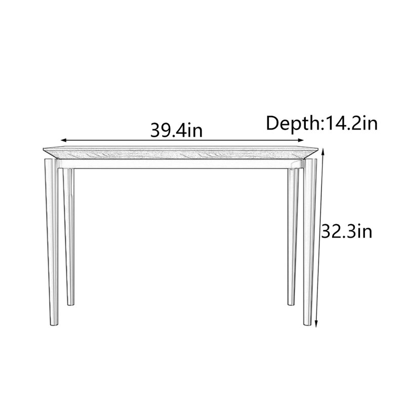 Console de hall d'entrée moderne en bois massif minimaliste, H 32,3 po x l 39,4 po x P 14,2 po