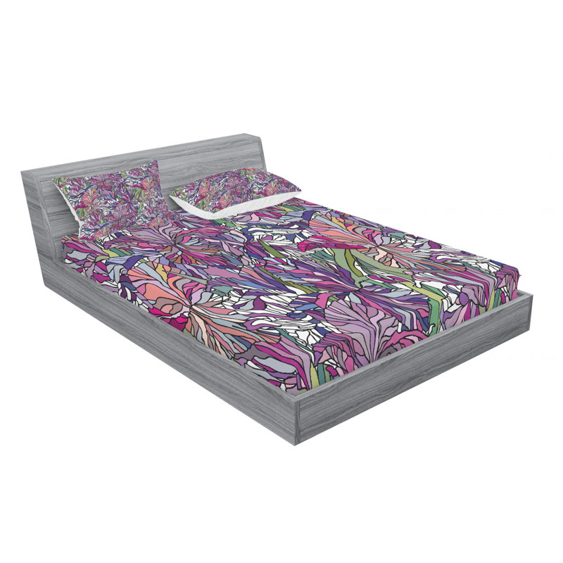 Microfiber Floral Sheet Set, Full Sheet Set + Fitted Sheet + 2 Pillowcases, Purple Floral