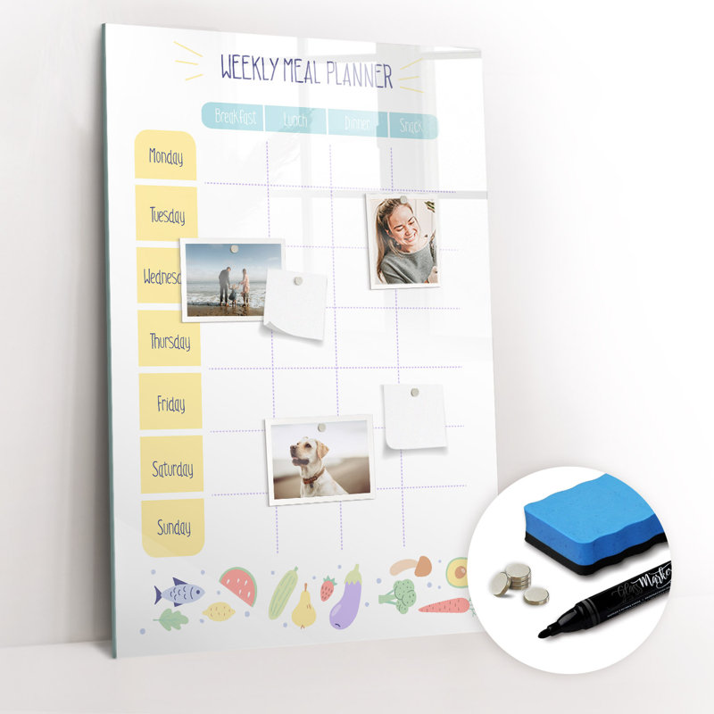 Magnetic Memo Board Whiteboard - 60 x 90 cm - With Marker and Magnets - Weekly meal planner