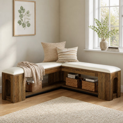 Banc de coin en L, banc de salle à manger de ferme avec coussin de siège amovible