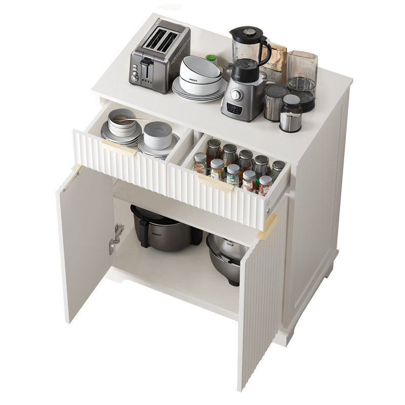 Buffet cannelé, armoire à 2 tiroirs et 2 portes, armoire de rangement à tablettes réglables pour la cuisine, la salle à manger, le vestibule et le salon (2 pièces)