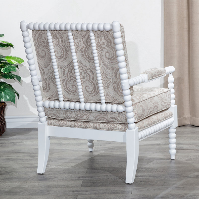 Fauteuil Spindle, finition blanche, tissu cachemire taupe