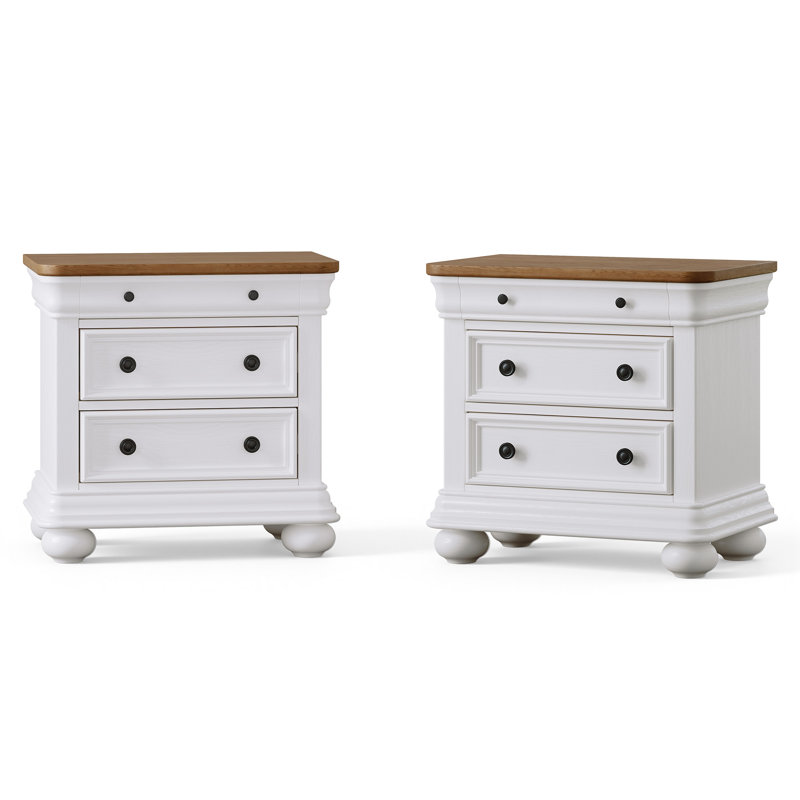 Table de chevet 3 tiroirs Bilal, Blanc