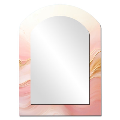 Gold And Pink Soft Wave Fusion II - Abstract Shapes Asymmetrical Mirror, Beige Arch Decorative Wall Mirror, Printed Metal Art