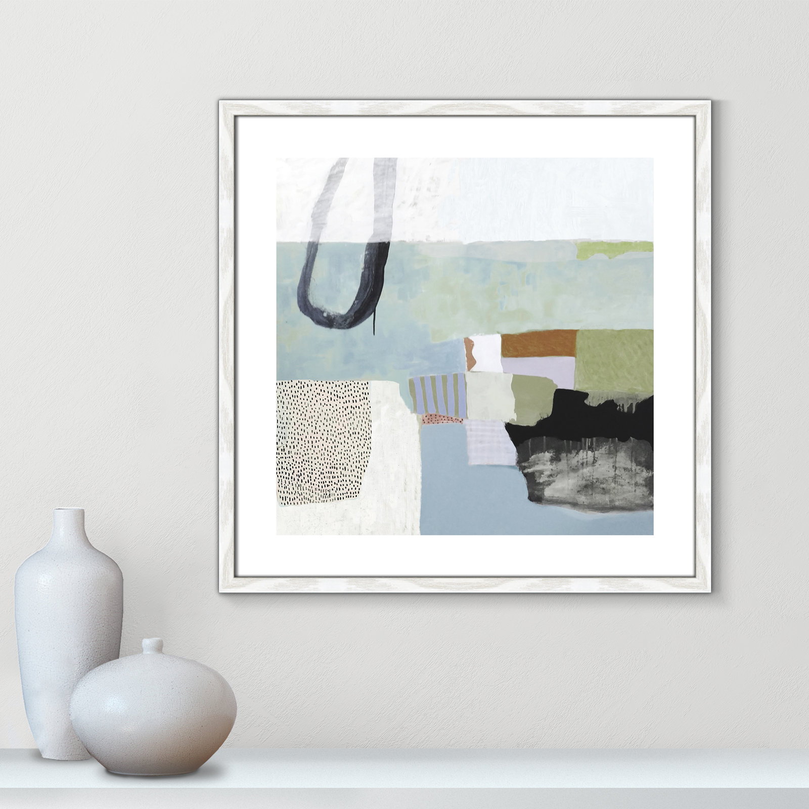 Concorde "Blue Rhythm" Painting by Nathaniel Mather, 24.75" H x 24.75" W x 0.75" D, White Wood Grain Framed Paper, White