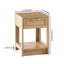 Table d'appoint en bois rustique, table de chevet Boho avec tiroir en rotin et tablette ouverte, finition chêne