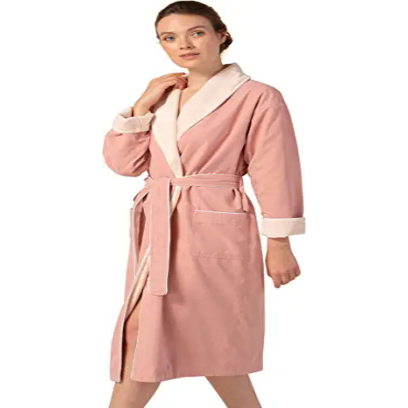 Peignoir 100% coton en ratine avec poches, Rose, M