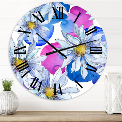 Marguerite avec feuilles vertes I - Horloge murale traditionnelle