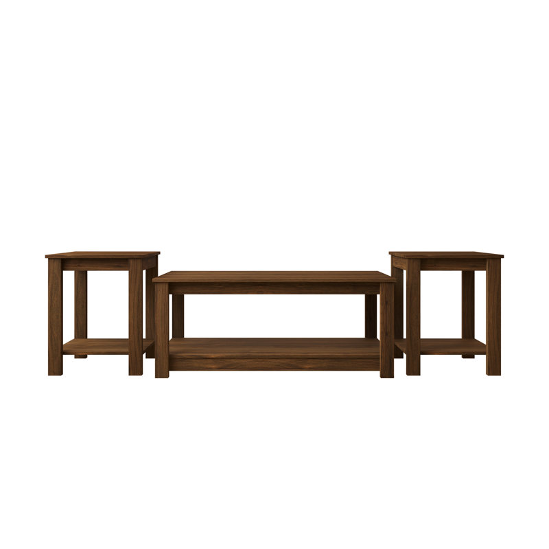 3-Piece Coffee and End Table Set with Angled Legs in Brown, Brown