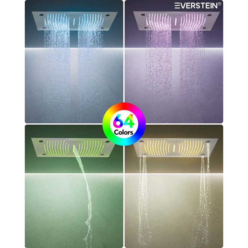 LED Thermostatic Shower Faucet,Slide Bar Shower Head with Bluetooth Music, Brushed Nickel