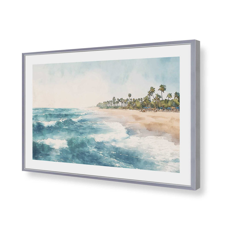 «Waves and Palms Drift», reproduction encadrée, H 12,25 po x l 15,25 po, Chrome poli