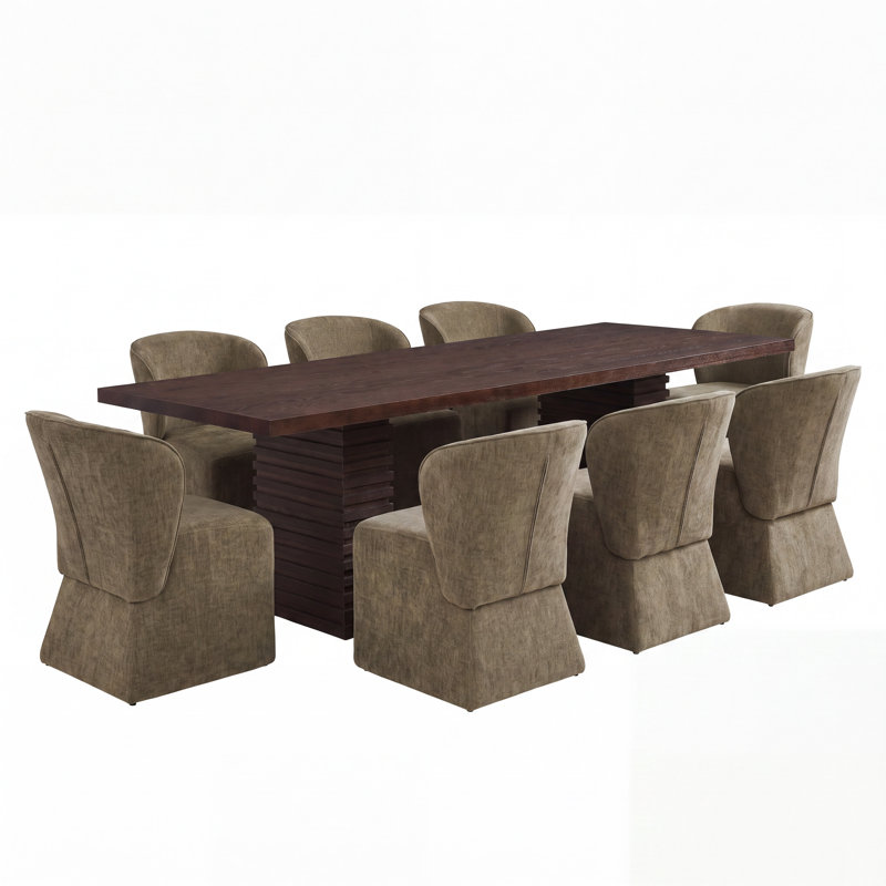 Ensemble de salle à manger moderne pour 8 personnes Aurelio, Espresso, Vert olive