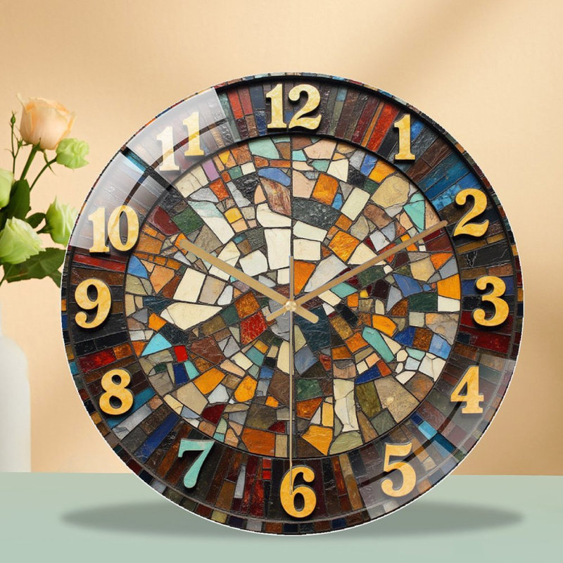 Mosaic Art Decorative Wall Clock for Home And Office Art - 12'' Modern Glass Wall Clock