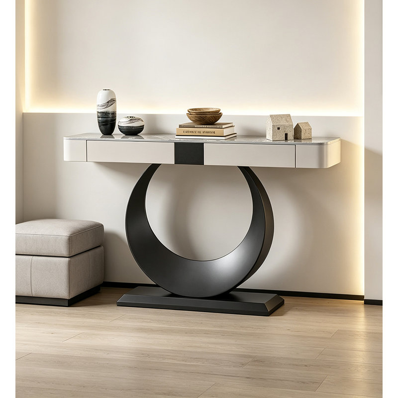 Grande table d'entrée avec canapé en fritté et base en métal foncé, Black