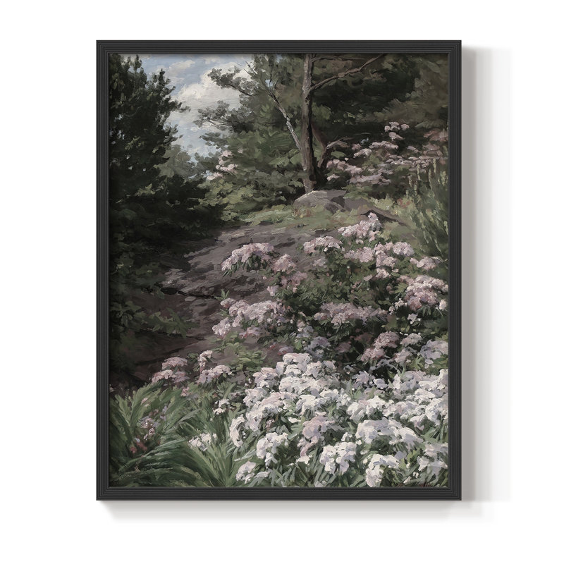 Impression florale vintage encadrée Cxxxviii - bois massif, H 30 po x l 24 po, Noir, noir, noir, noir