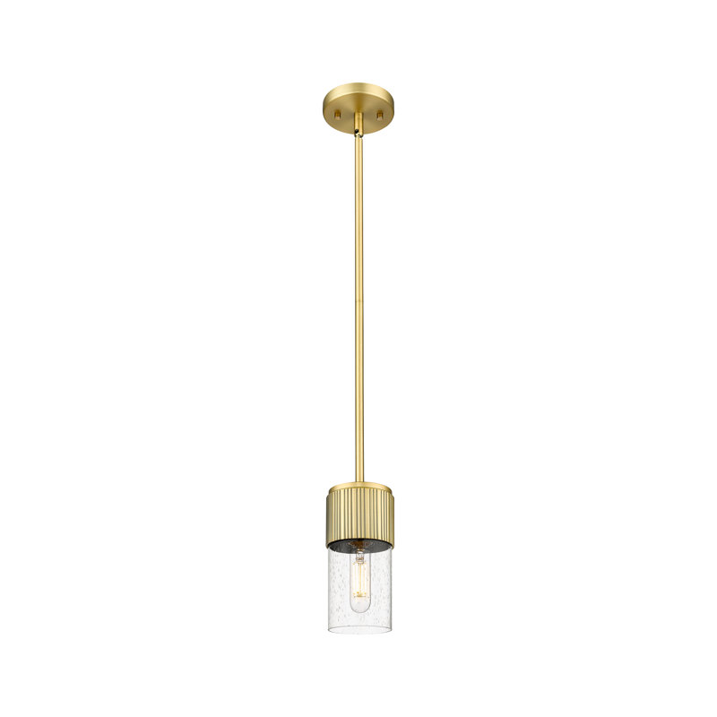Luminaire suspendu à tige 1 lumière 12 "Bolivar, H 7 po x l 4 po x P 4 po, Bullé, Laiton brossé