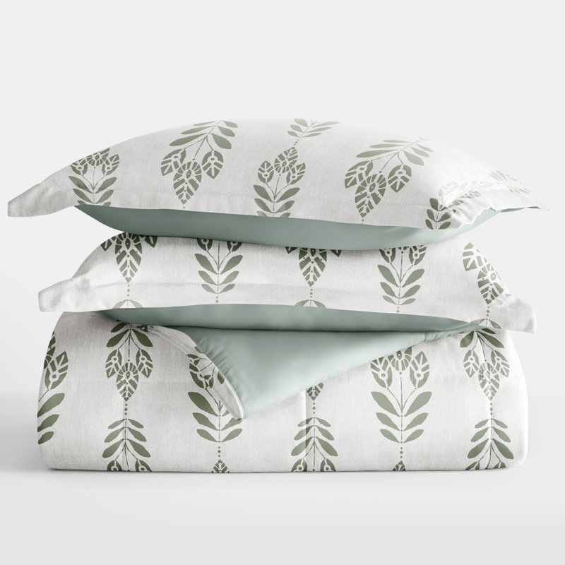 King White and Green Reversible Down Alternative Comforter Set