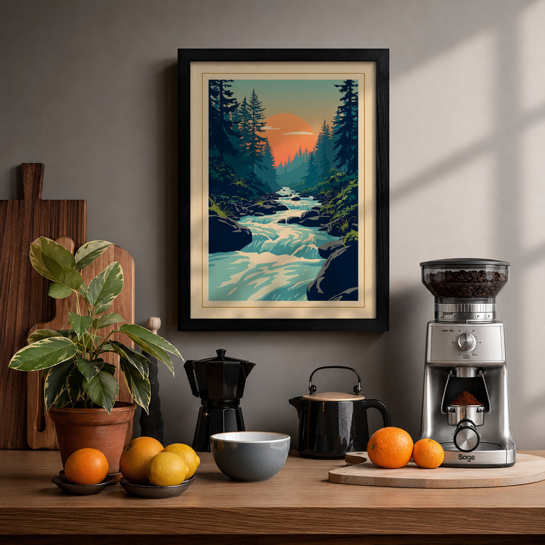 River at Dusk Japandi Framed Art Print