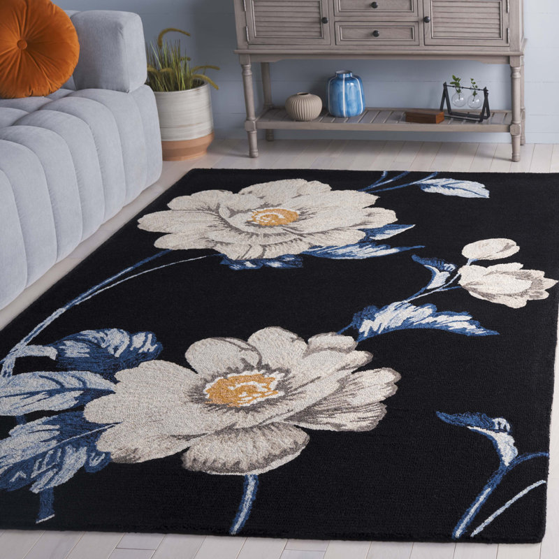 Dieppe Hand Tufted Wool Pile Floral Rug, Rectangle 5' x 8'