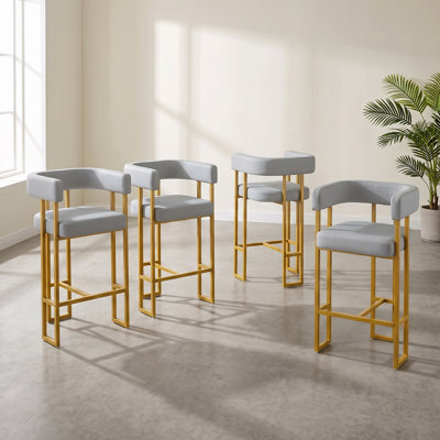 Tabouret de bar moderne de 66 cm (26 pouces) en similicuir avec dossier et repose-pieds