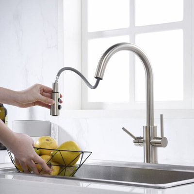 Robinet d'évier de cuisine extractible, robinet de cuisine à poignée double 