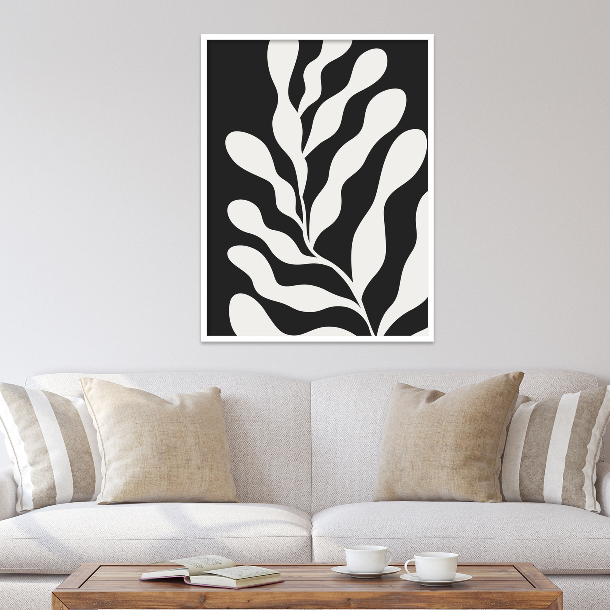 Retro Matisse Inspired Abstract Botanical 3 Black, 21" H x 17" W x 1" D, White