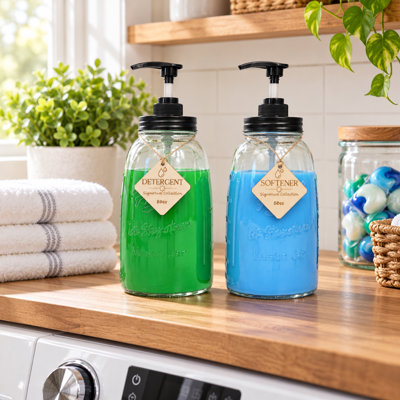 Ensemble de 2 contenants en verre de style pot Mason réutilisables de 50 oz pour le détergent à lessive, le savon ou le liquide