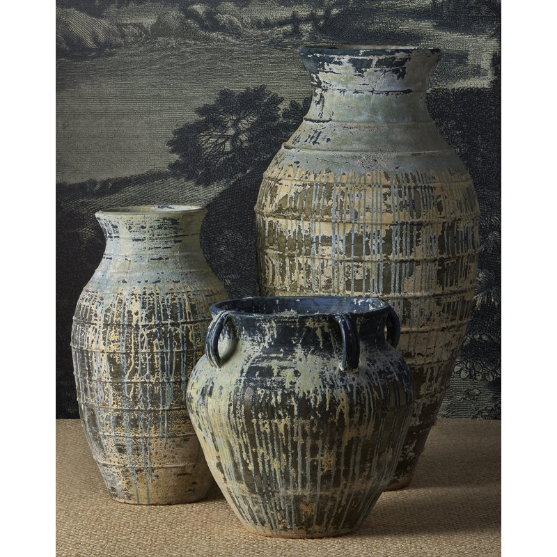 Ragusa - Large Urn Planter - Antique White, Blue Drip
