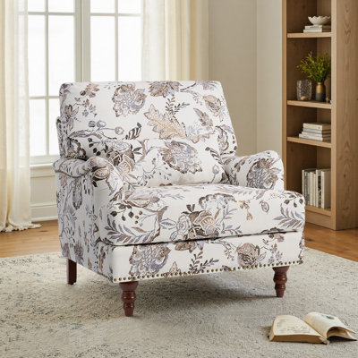 Upholstered Nailhead Trim Accent Chair With Throw Pillow And Solid Wood Legs