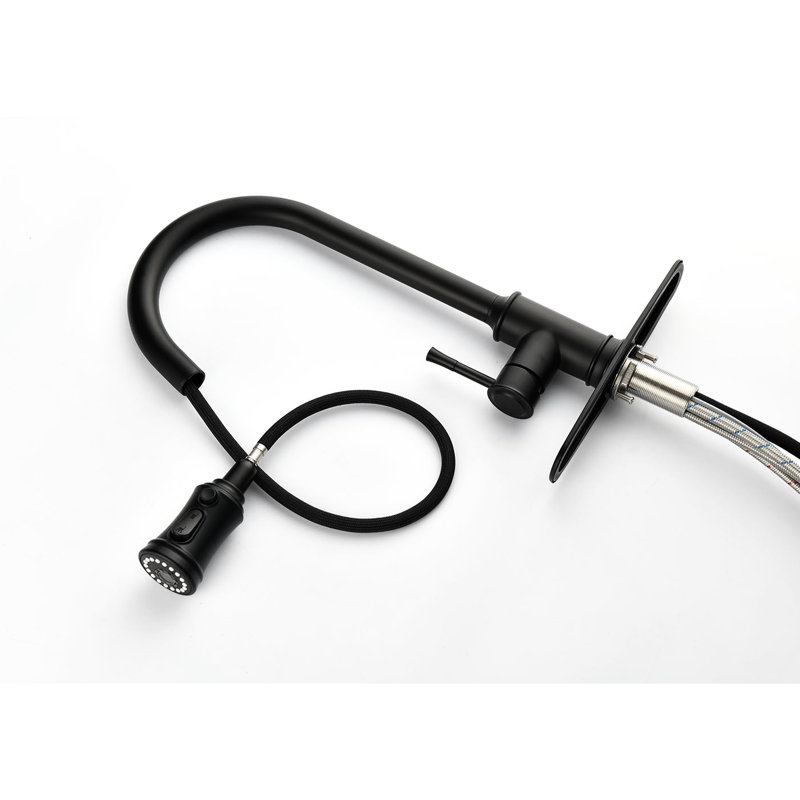 Robinet de cuisine rétractable en acier inoxydable, noir mat, poignée simple, 3 options de débit d'eau, robinet de finition noir avec rétractable, acier, modes, fonctionnalité avancée