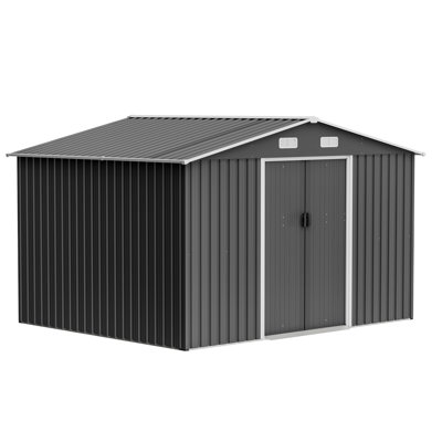 Remise extérieure 10 x 8 pi avec structure en métal, verrouillable, installation de rangement au fini gris, porte verrouillable