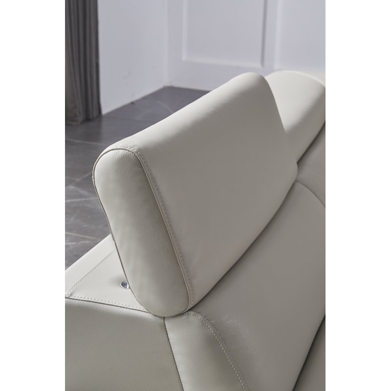 Gray Genuine Leather Sectional with Adjustable Headrest