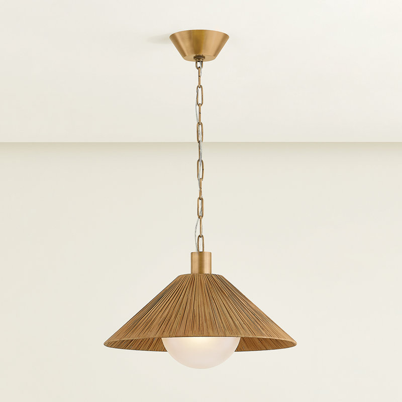 Patina Brass Pendant with Natural Woven Rattan Shade