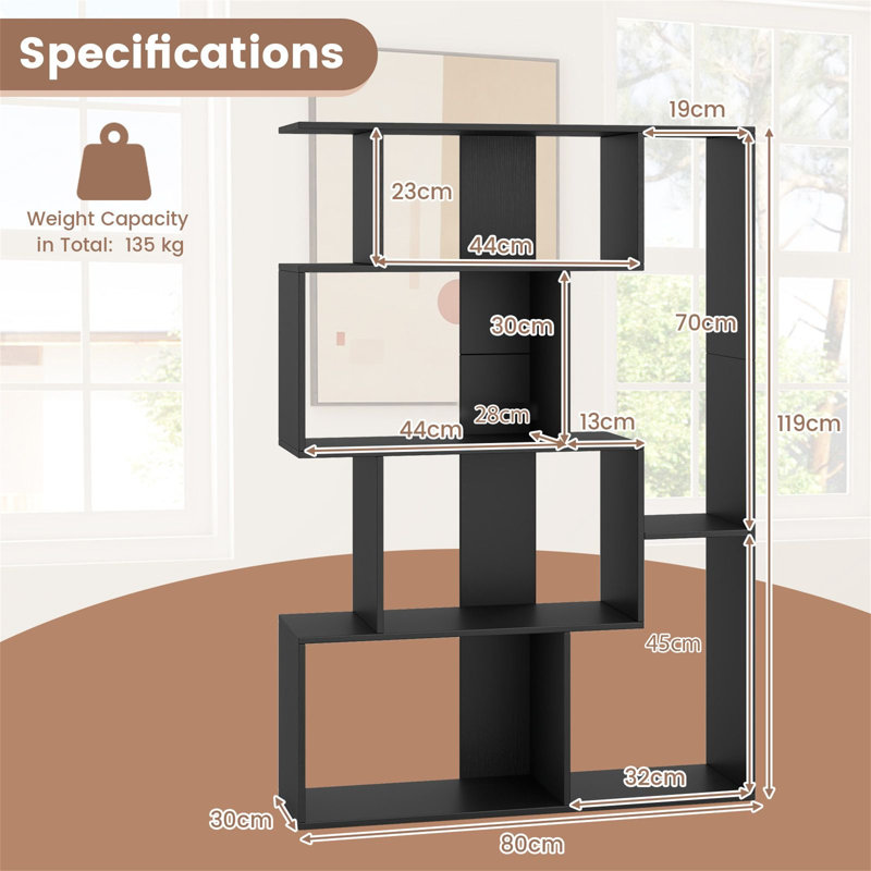 119cm H x 30cm W Standard Bookcase, Black
