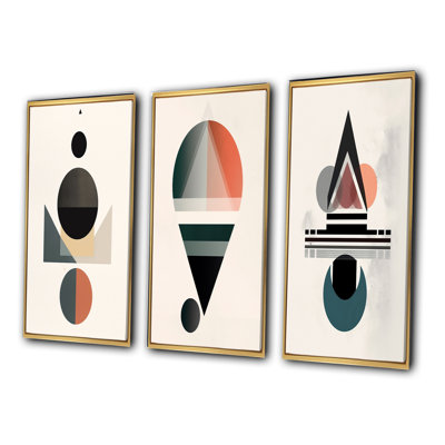 Visionary Retro Moon Geometric Minimalism III - Transitional Art Set Of 3 Pieces