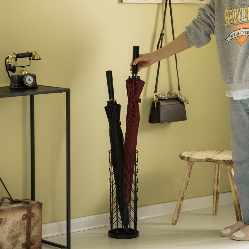 Black Metal Round Umbrella Holder Stand with Drip Tray