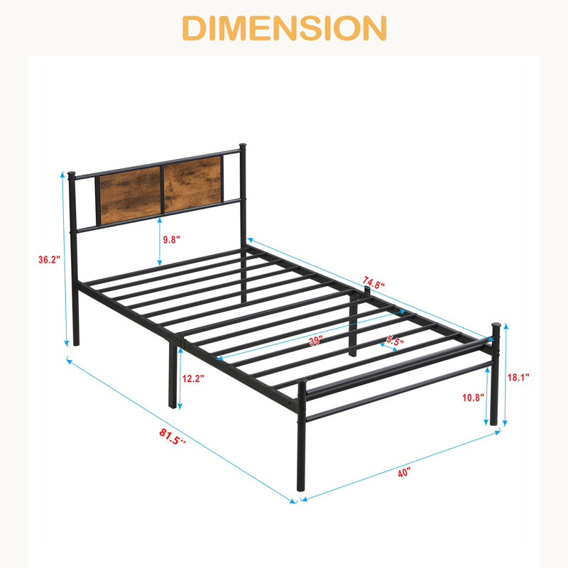 Twin XL Size Metal Bedframe,Headboard With Wood Panel Decoration