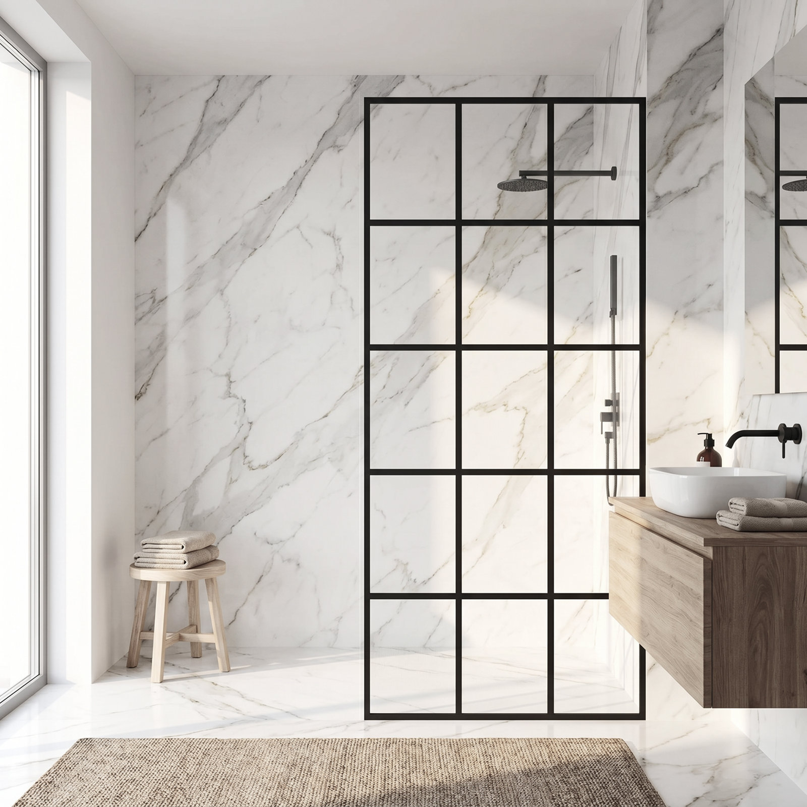Mosaic Framed Fixed Shower Screen, Matte Black Clear