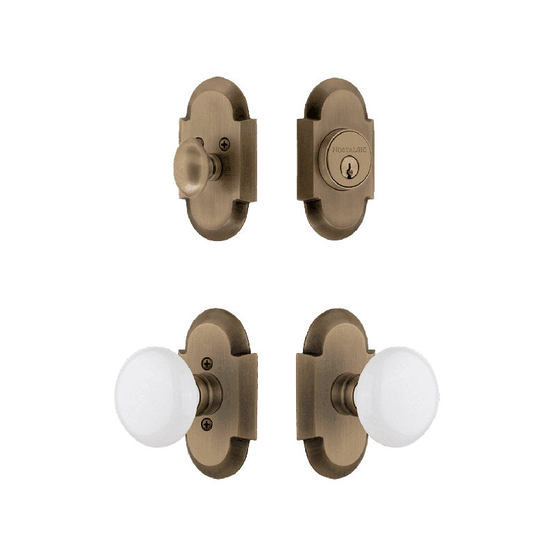 Nostalgic Warehouse Cottage Entry Set with Brown Porcelain Knob, 2.75", Brown/Antique Brass