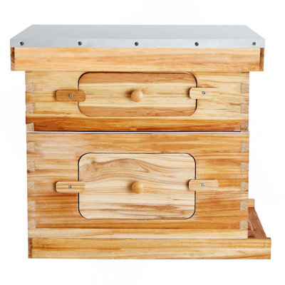 Trousse de démarrage Bee Hive à 20 cadres, bois de cèdre enduit de cire d'abeille, 1 trousse de ruches Langstroth, 1 fenêtre profonde et 1 boîte à abeilles moyennes, fenêtres en acrylique transparent avec Foundations pour les débutants Pro Beekeepers