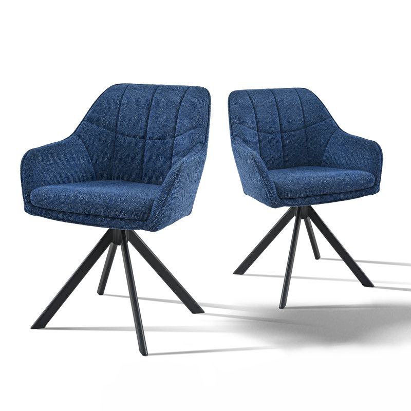 51cm H Upholstered Arm Dining Chair, Chenille, Navy