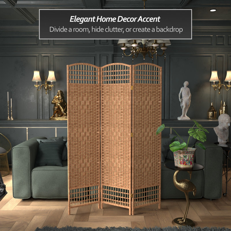 67" x 64" Weave 5 Panel Room Divider, Natural, 3
